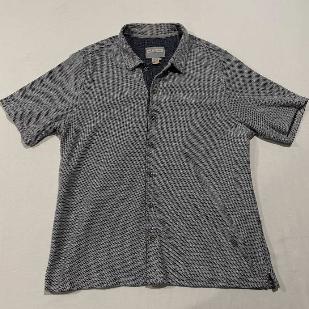Carbon 2 Cobalt Mens Medium Knit Short Sleeve Button Front Shirt Blue Gray